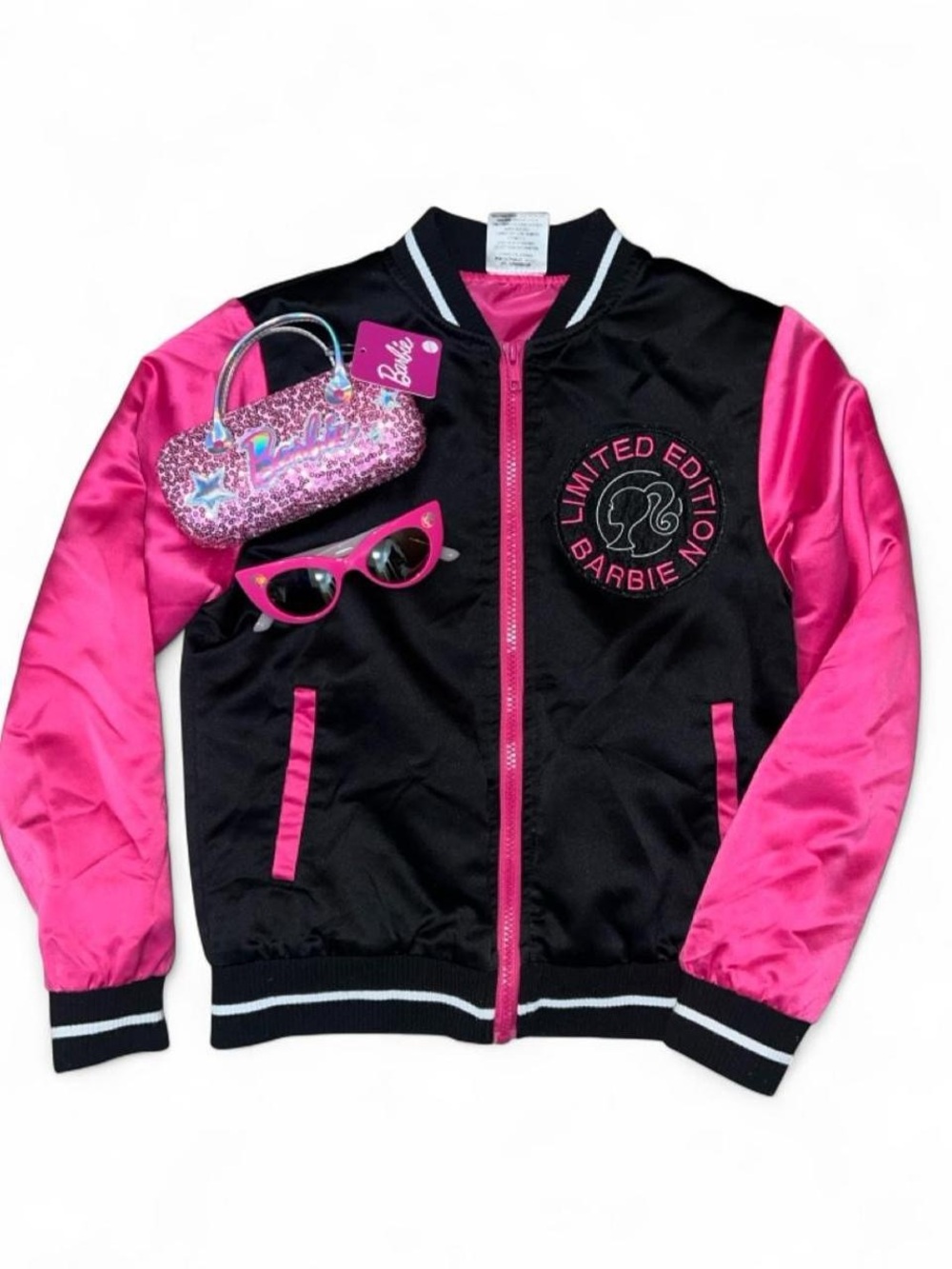 Barbie Kids' Limited Edition Black & Hot Pink Bomber Jacket